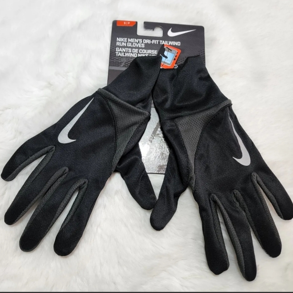 ☄️Nike Dri Fit Men's Tailwind Run Gloves Black Touch Screen Lightweight - Picture 1 of 4